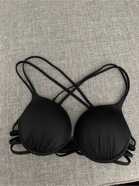Strappy Black Bikini Top with Cross-Back Detail